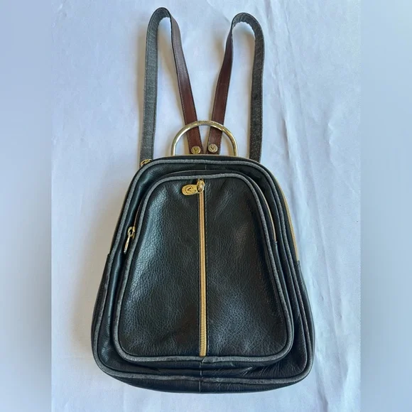 Valentina Made In Italy Black Leather Convertible Sling Bag Backpack - Picture 1 of 16